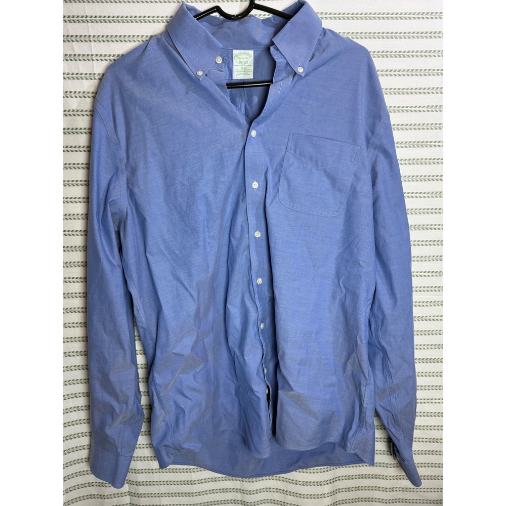 Brooks Brothers Mens Button Down Shirt Blue Slim Non-Iron Stretch 16.5 x 36